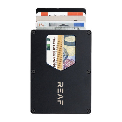 REAF wallet schwarz – minimalistische Aluminium Geldbörse, Frontansicht